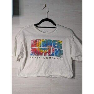 The Office Dunder Mifflin Tie Dye Logo White Crop Top Shirt Medium M TV SHOW